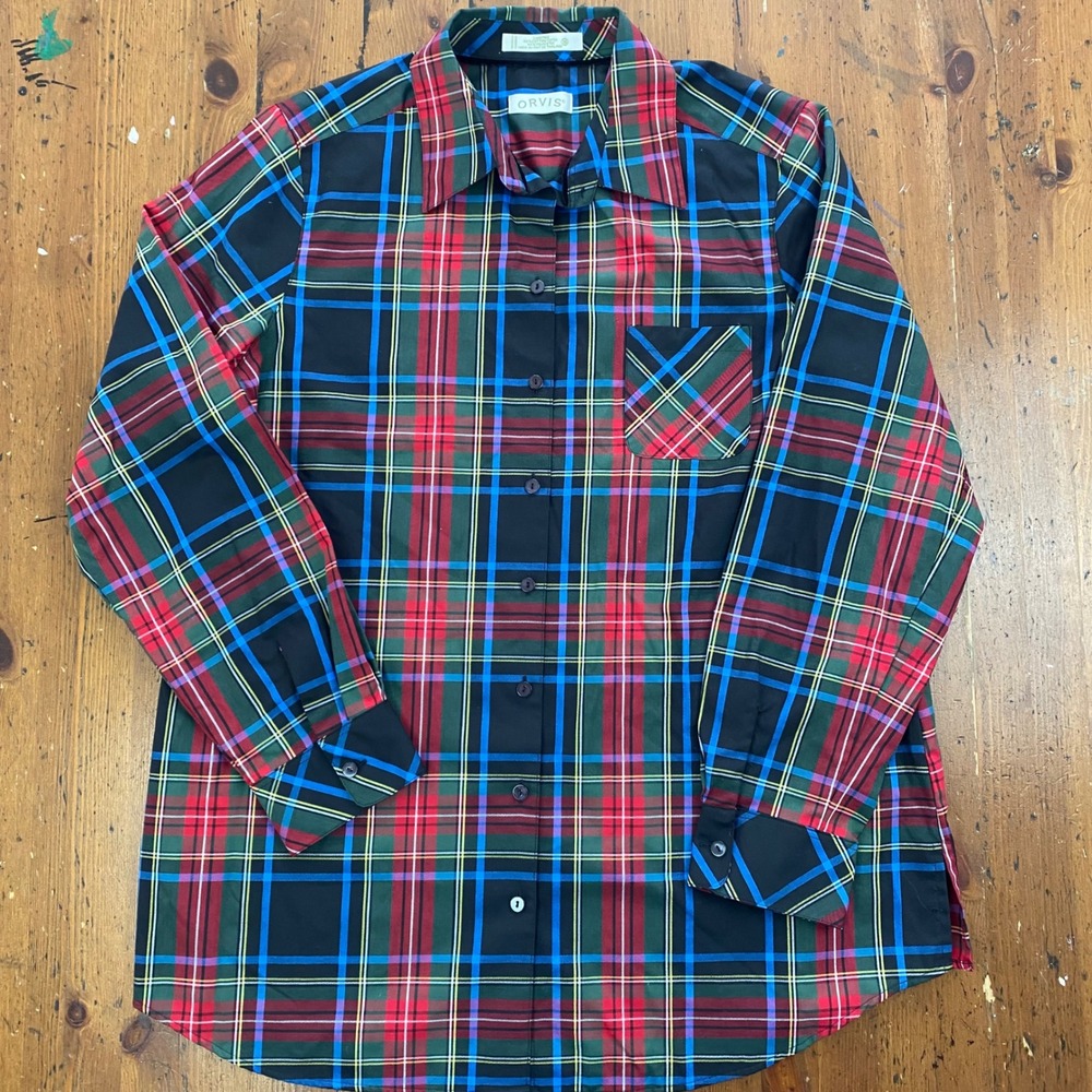 ORVIS Womens Plaid Button Down Shirt Long Sleeve Size 16 Classic Fit Red Blue Gr